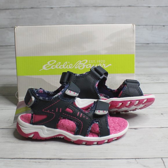 Eddie Bauer Girl's Sandals Toddler Kid Size 11 Navy Blue Pink - Picture 1 of 6